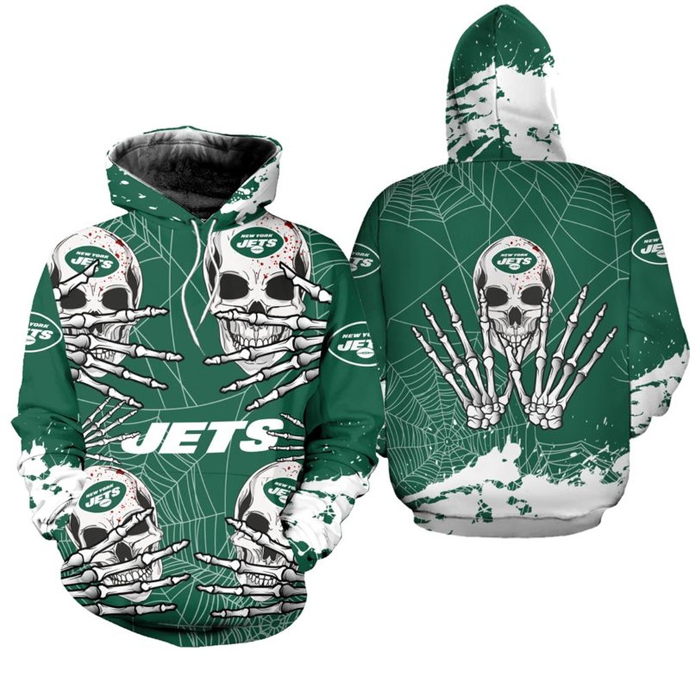 Halloween Graphic Skull Hoodie All Over Print ZipUp Hoodie For New York Jets Fans 0