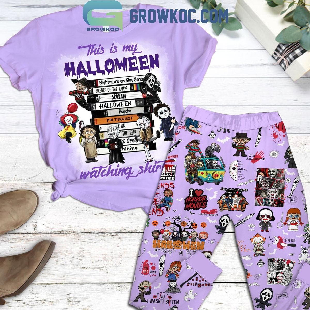 Halloween Villains This Is My Halloween Watching Fleece Pajamas Set 1 7aEUe