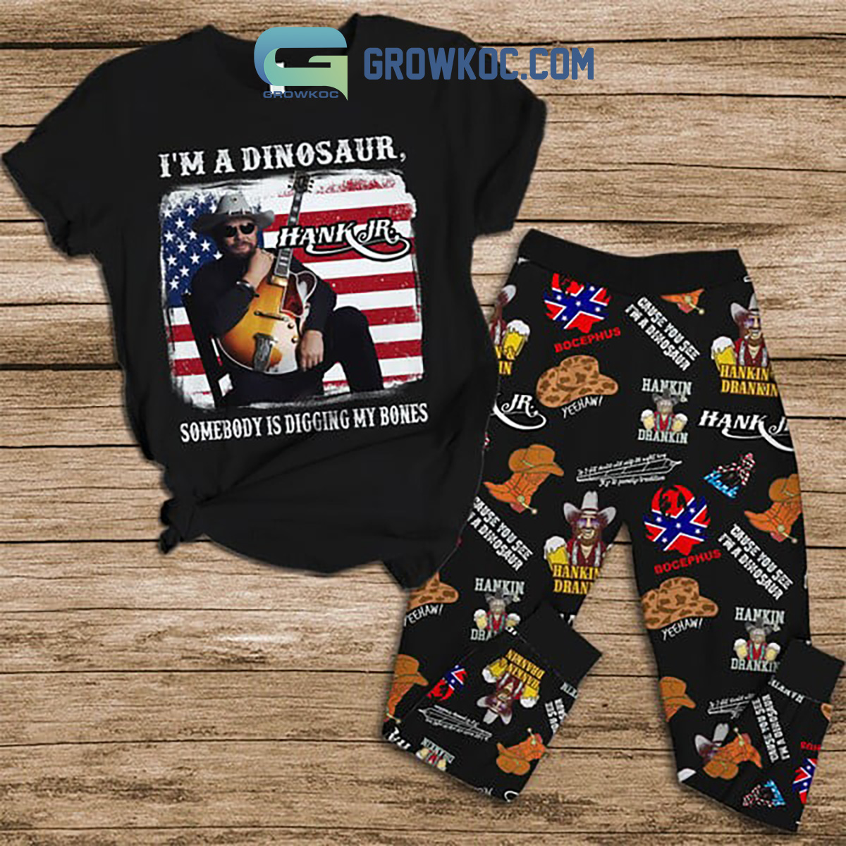 Hank Williams Jr. I Am A Dinosaur Fleece Pajamas Set2B1 zec1d