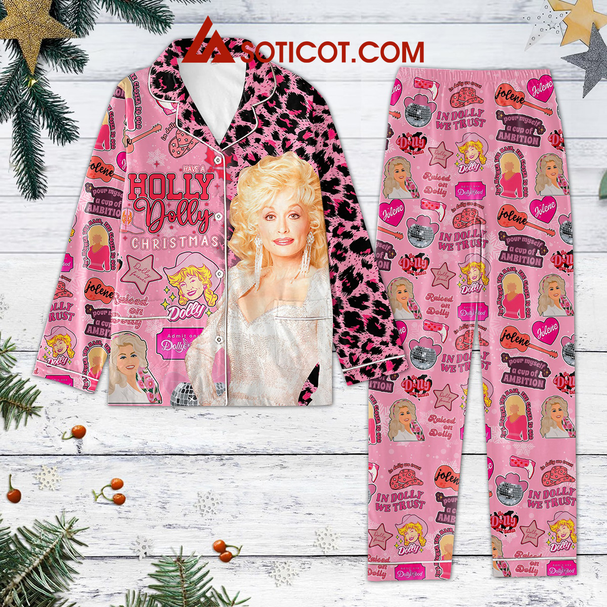 Have A Holly Dolly Christmas Pour Myself A Cup Of Ambition Pajamas Set2B1 evQFC