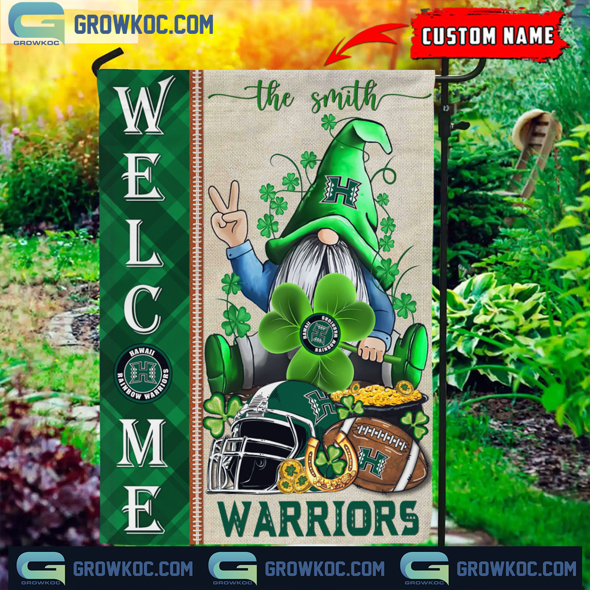 Hawaii Rainbow Warriors St. Patricks Day Shamrock Personalized Garden Flag2B1 GEDnw