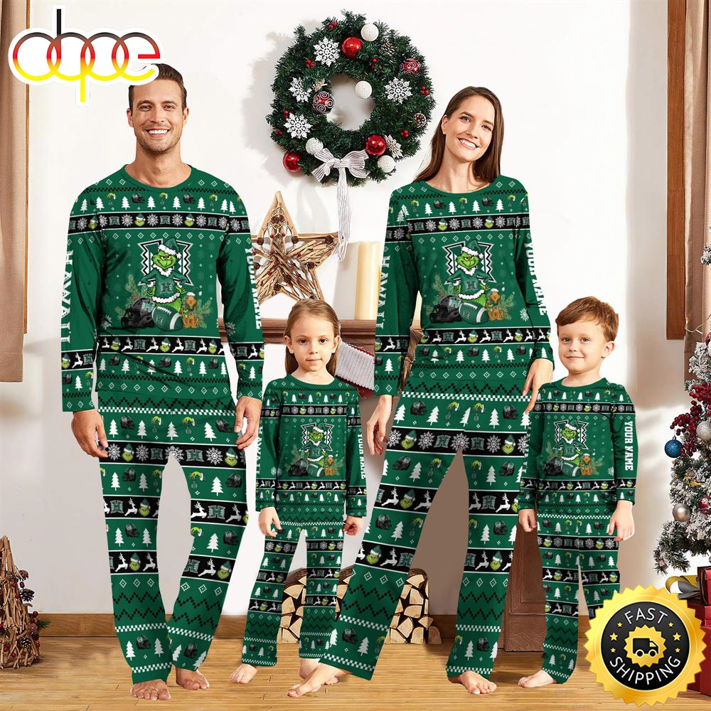 Hawaii Rainbow Warriors NCAA Custom Name Grinch Christmas And Sport Team Pajama Set eaaj3j