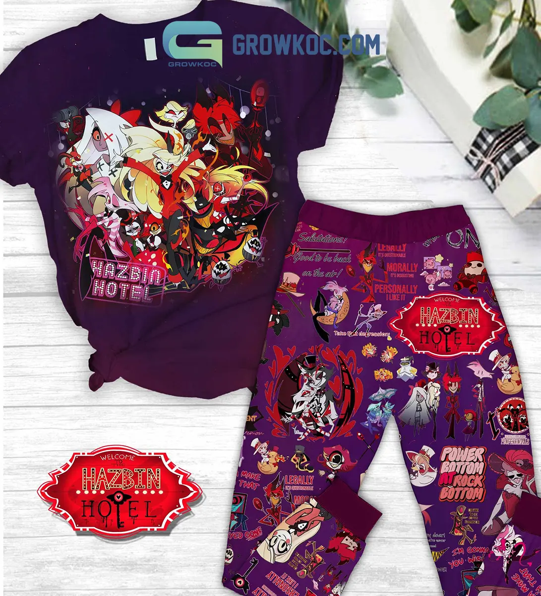 Hazbin Hotel Power Bottom At Rock Bottom Fleece Pajamas Set2B1 hfuIb