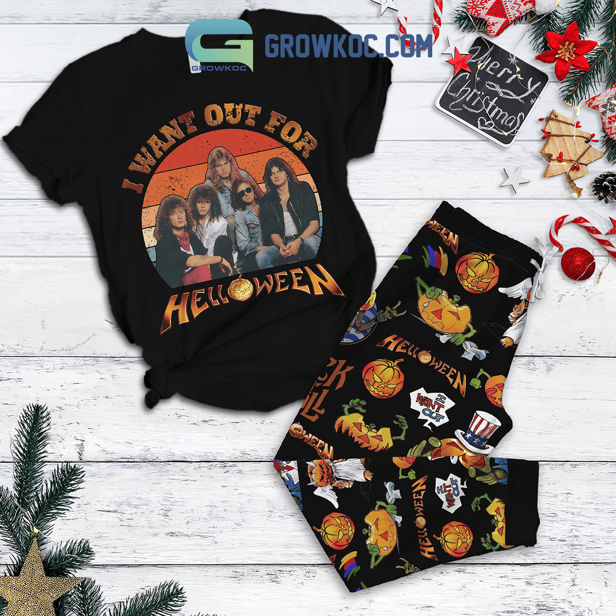 Helloween Band Rock And Roll Fleece Pajamas Set2B1 WI3zF