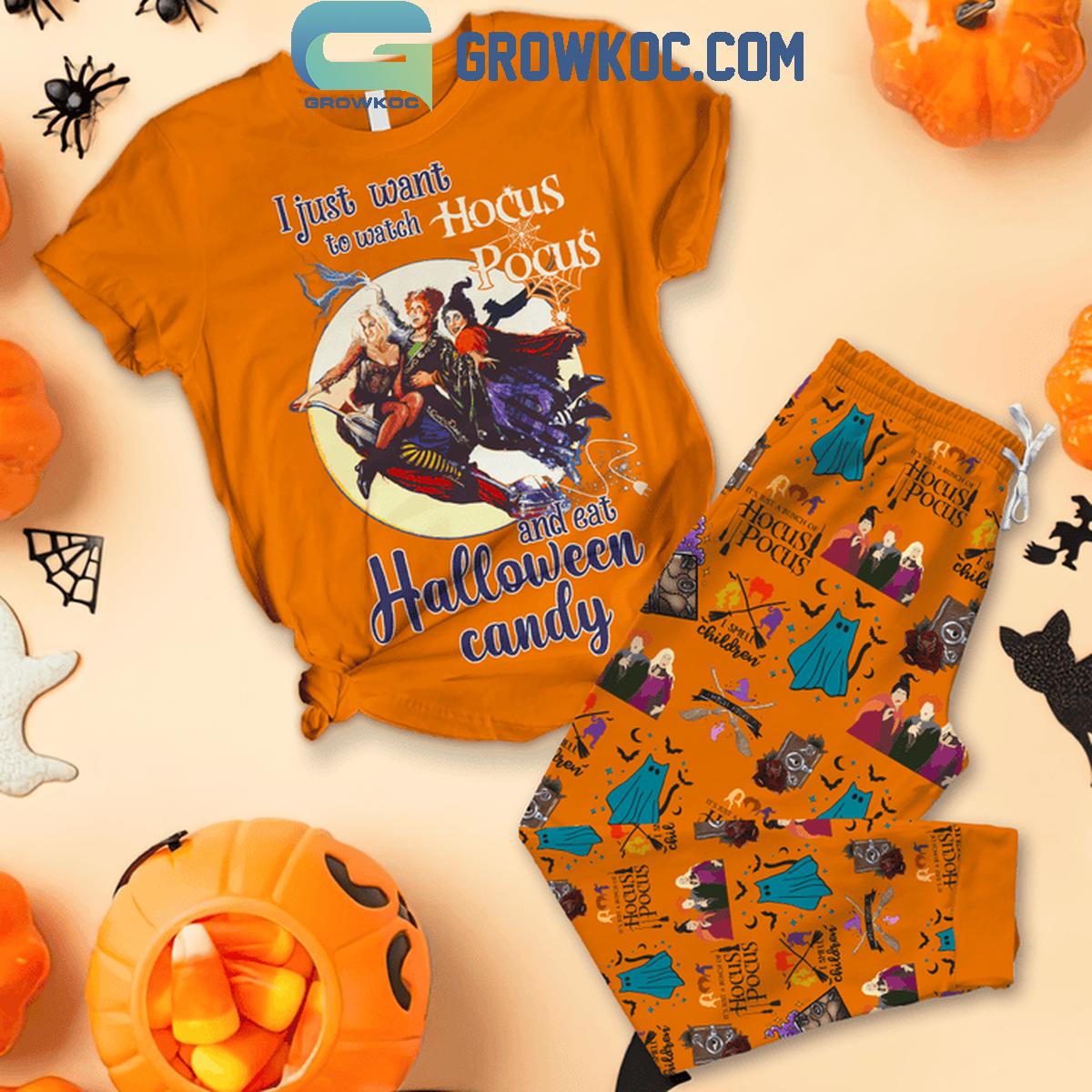 Hocus Pocus I Just Want To Eat Halloween Candy Fleece Pajamas Set 1 pbWms