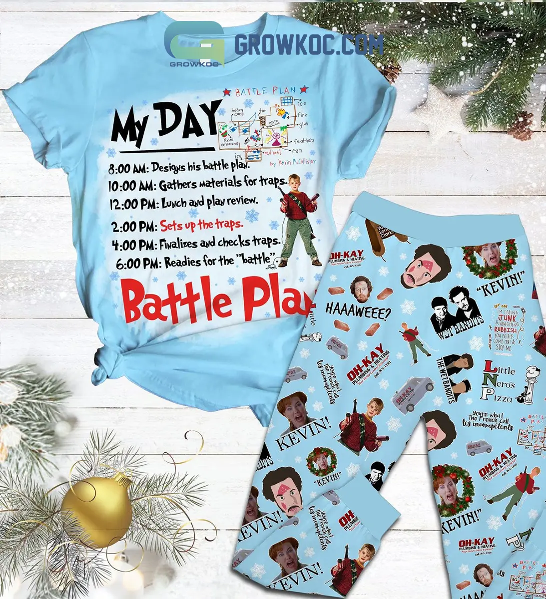 Home Alone Kevin Battle Plan Christmas Fleece Pajamas Set2B1 TdH1u