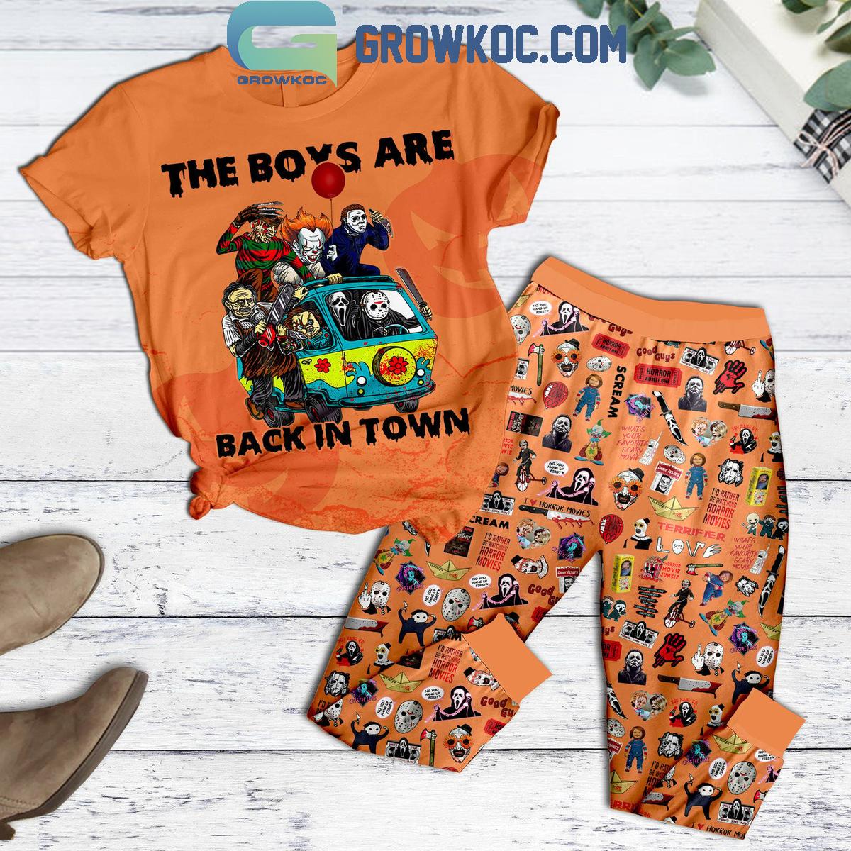 Horror Movies Halloween The Boys Are Back In Town Fleece Pajamas Set 1 qTITM