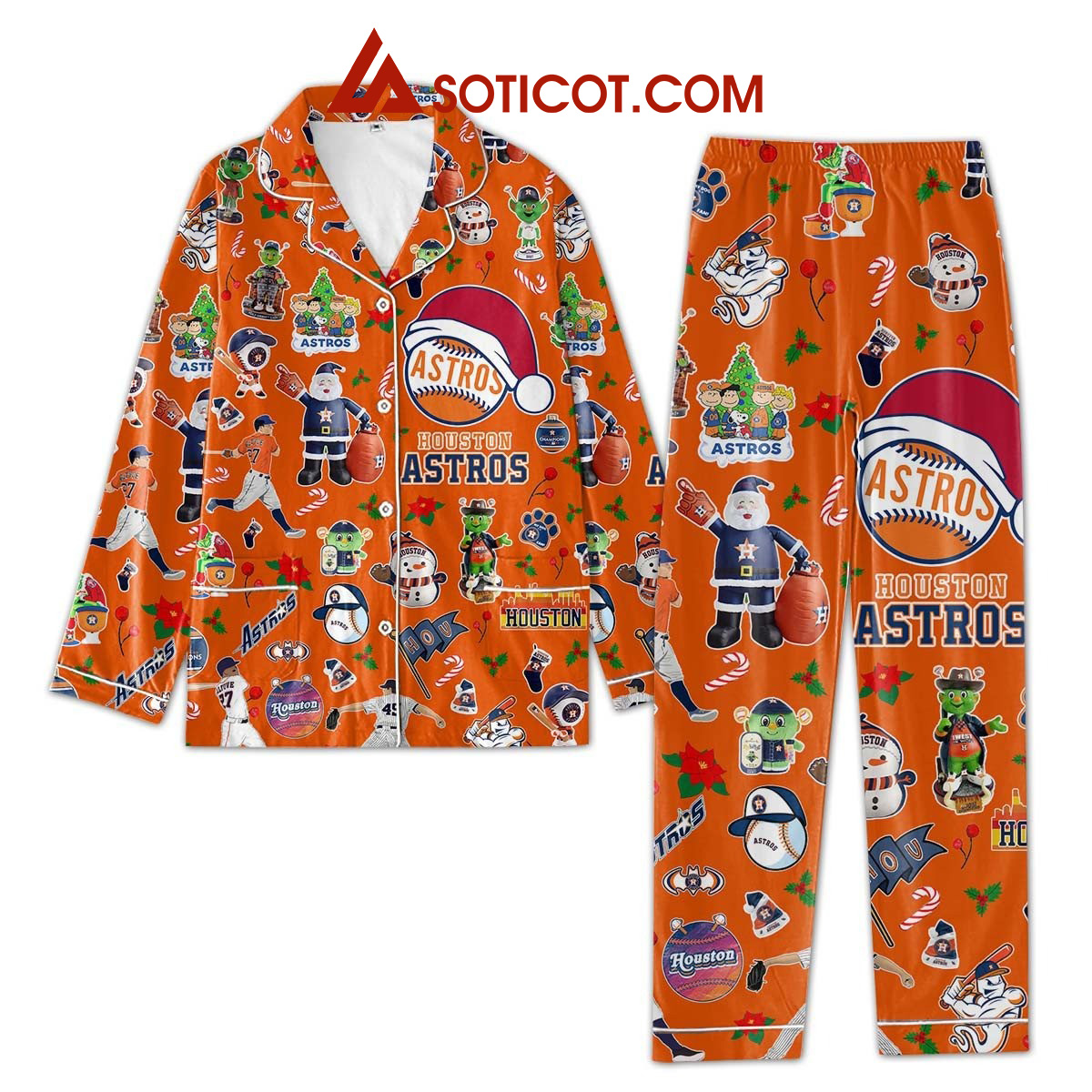 Houston Astros Christmas Orange Design Pajamas Set2B1 UNiuO