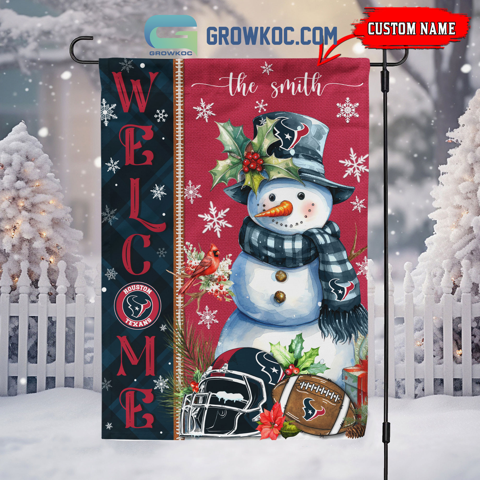 Houston Texans Football Snowman Welcome Christmas Personalized House Gargen Flag2B1 q3gll