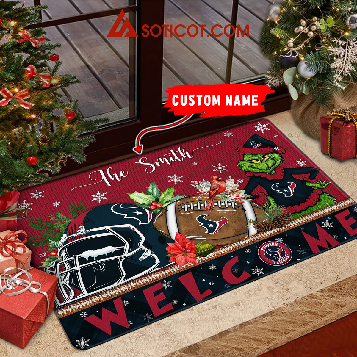 Houston Texans Grinch Welcome Christmas Football Personalized Doormat2B1 P693B