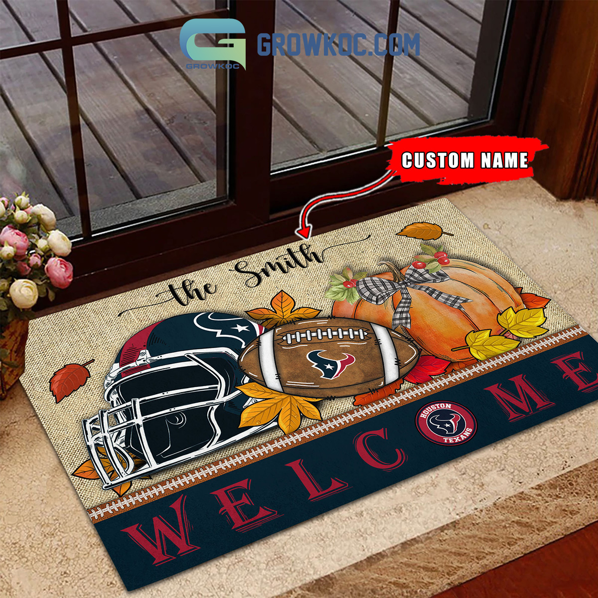 Houston Texans NFL Welcome Fall Pumpkin Personalized Doormat2B1 G6t1y