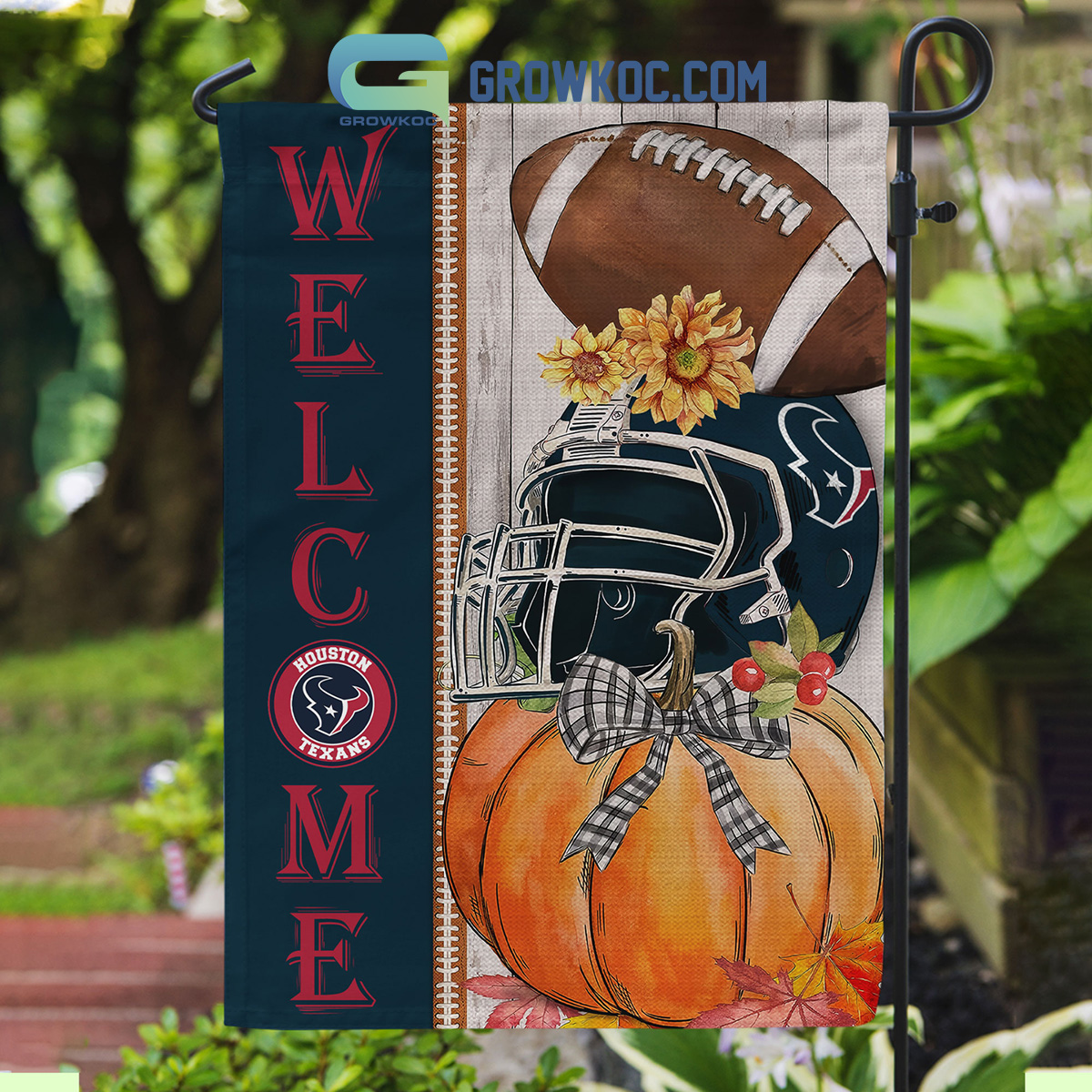 Houston Texans NFL Welcome Fall Pumpkin Personalized House Garden Flag2B1 cNAOB