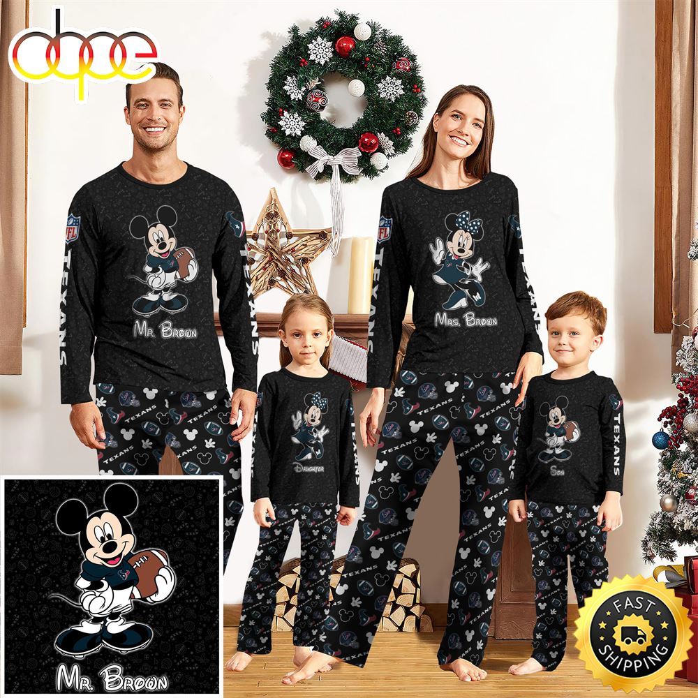 Houston Texans Sport And Disney Uniform Pajamas Mickey Mouse NFL Gifts For Kids Pajamas npejuq
