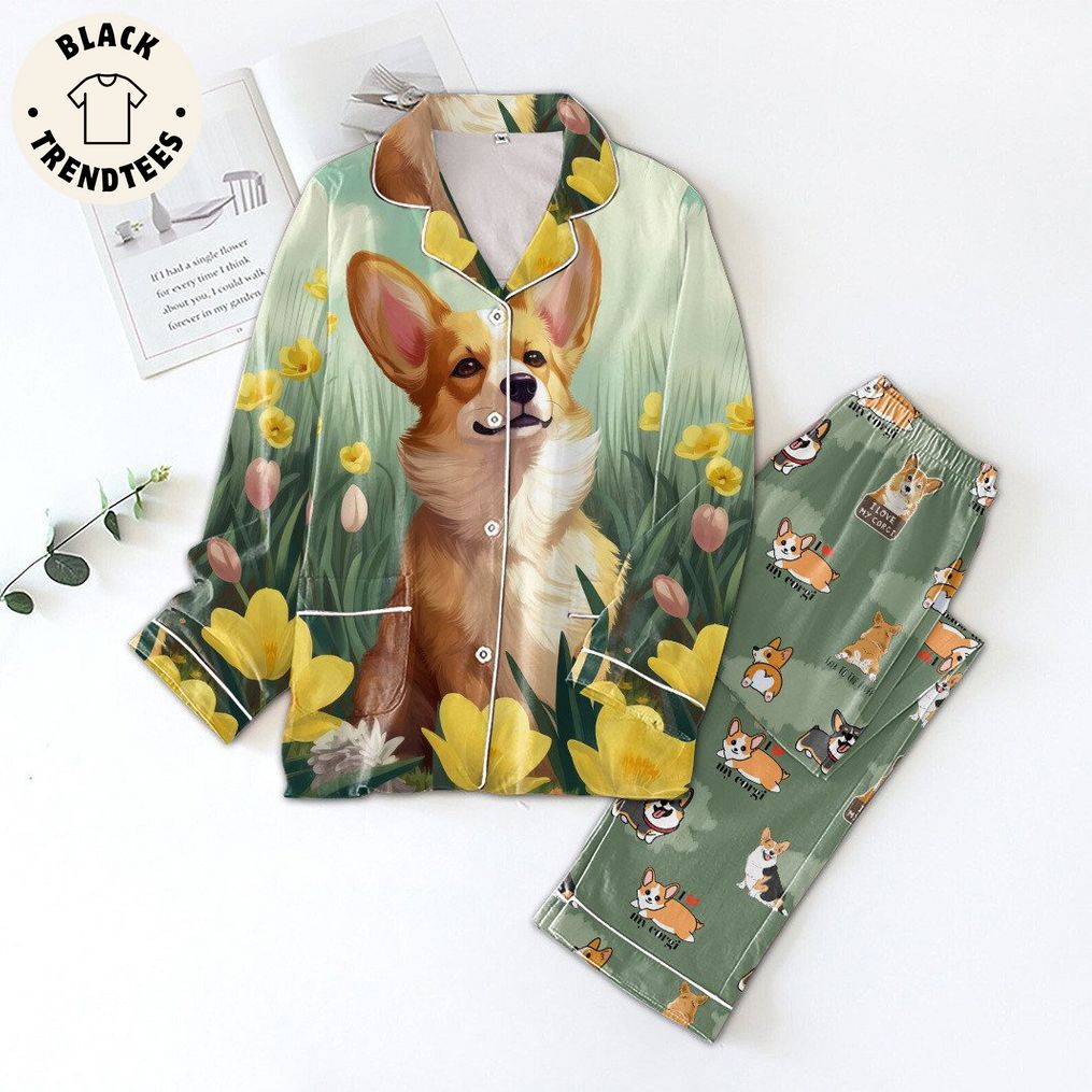 I Love My Corgi Dog On Flower Background Design Pijamas Set 57cd54 0