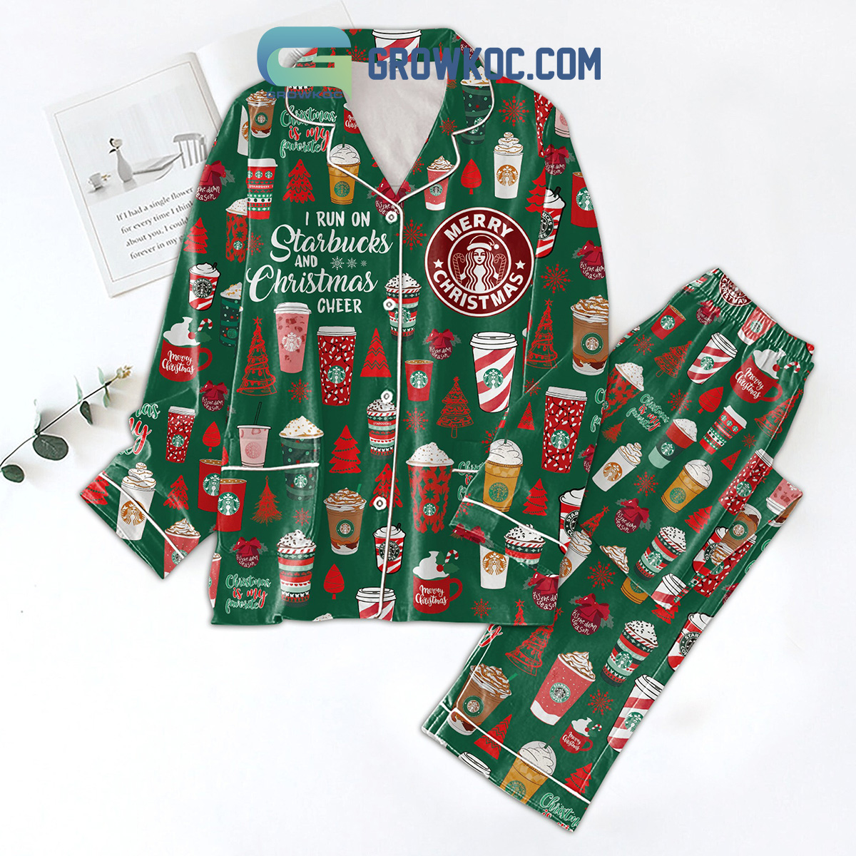 I Run On Starbucks And Christmas Cheer Pajamas Set2B1 i3y8Q