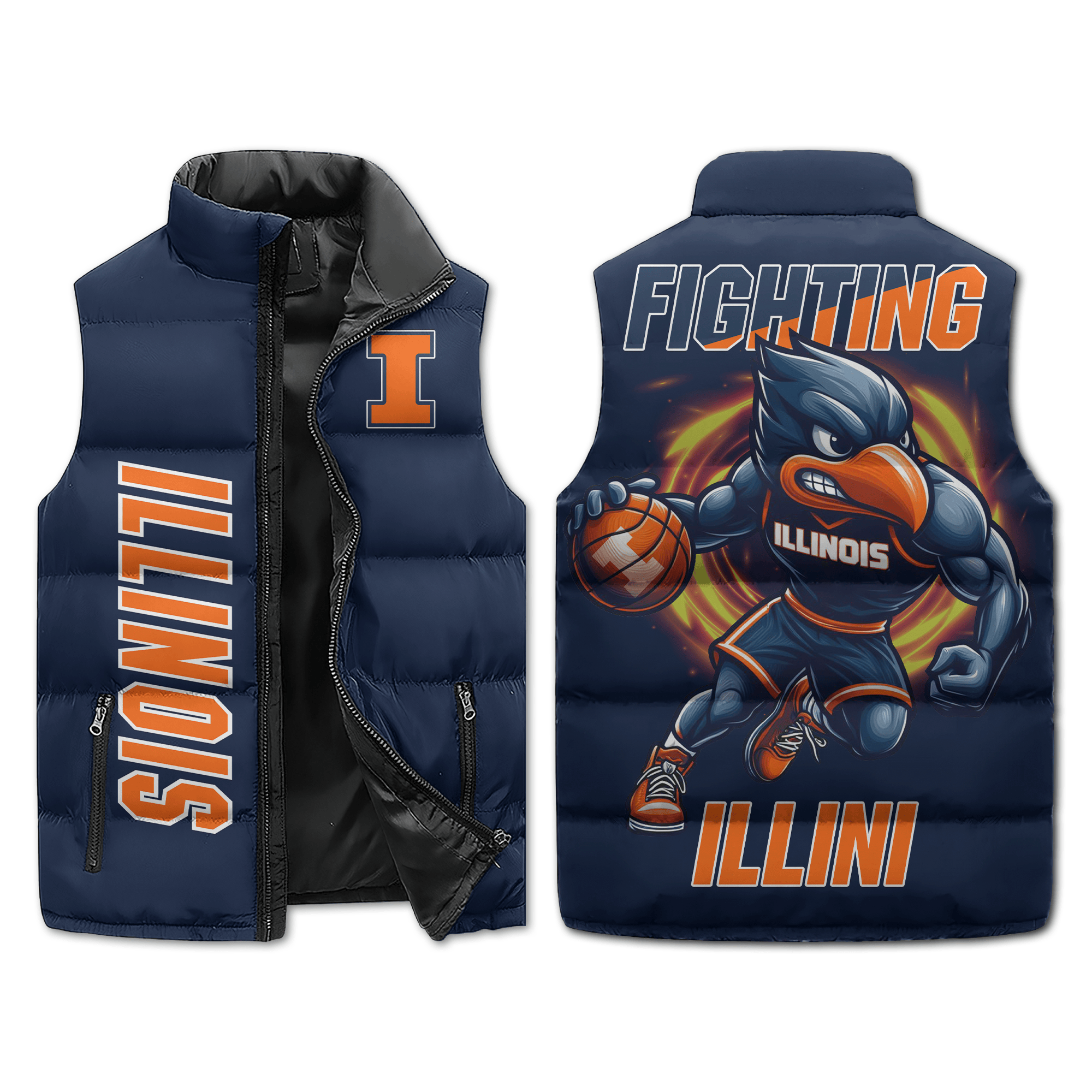 Illinois Fighting Basketball Mascot Puffer Sleeveless Jacket2B1 OsWG1