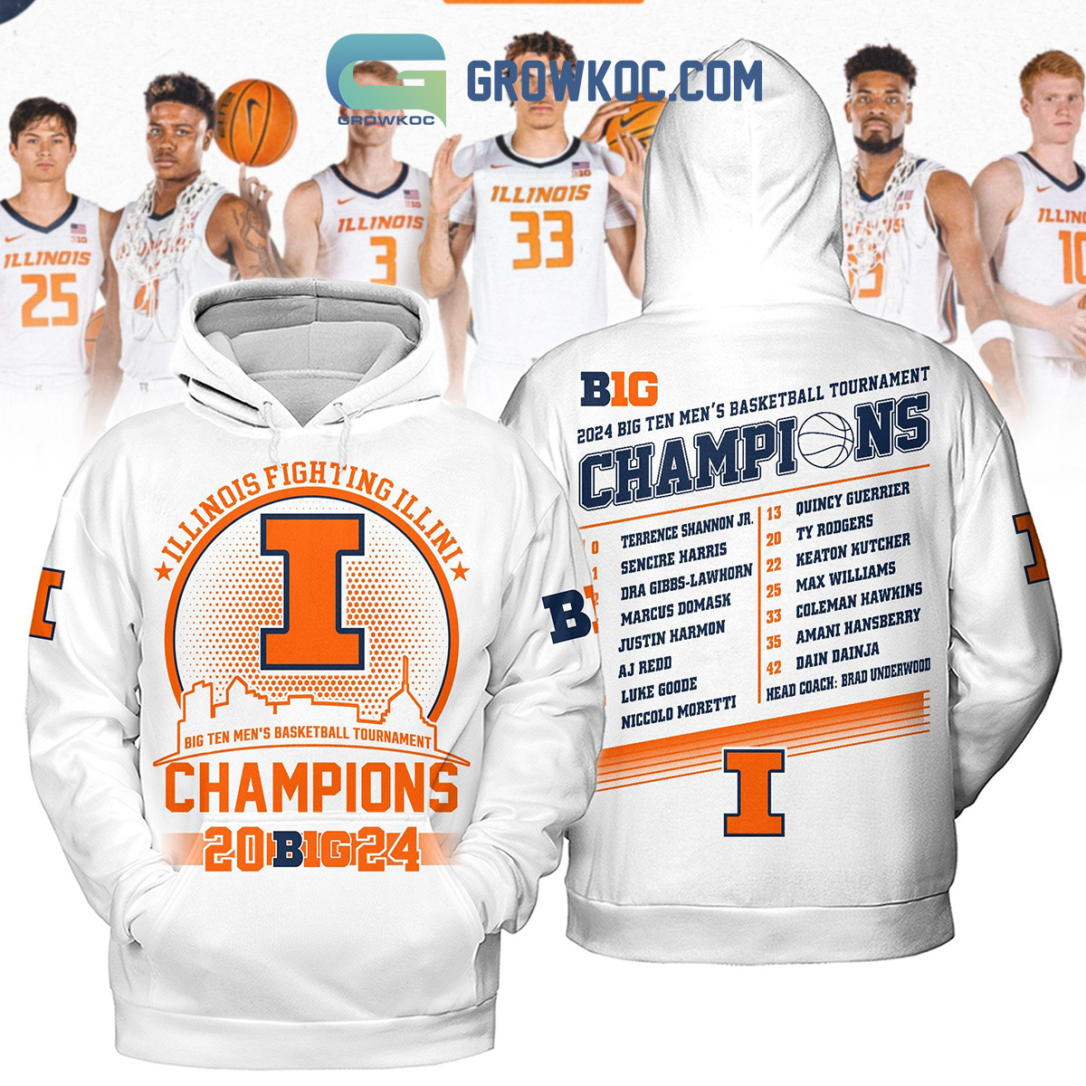 Illinois Fighting Illini Big Ten Mens Basketball Tournament 2024 Hoodie Shirts White Version2B1 NfvPF