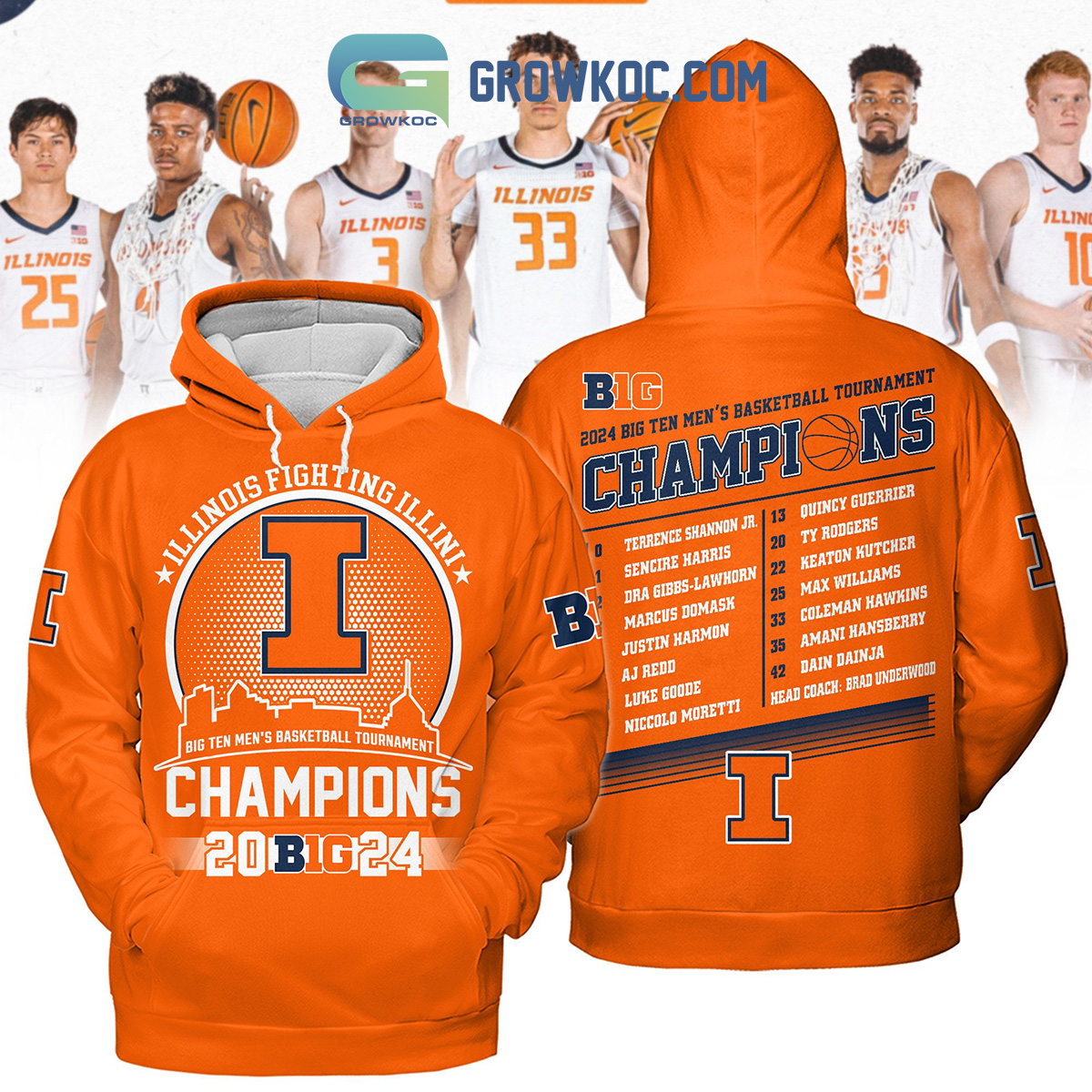 Illinois Fighting Illini Big Ten Mens Basketball Tournament 2024 Orange Design Hoodie Shirts2B1 JqduR