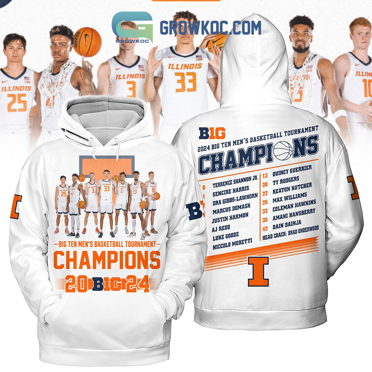 Illinois Fighting Illini Big Ten Mens Basketball Tournament 2024 Team Hoodie Shirts White Version2B1 RfBRJ