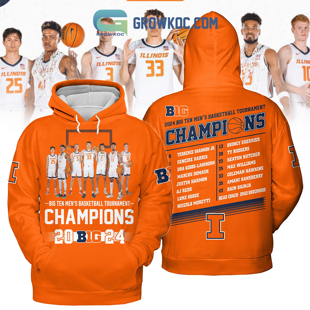 Illinois Fighting Illini Big Ten Mens Basketball Tournament 2024 Team Orange Design Hoodie Shirts2B1 7rAee