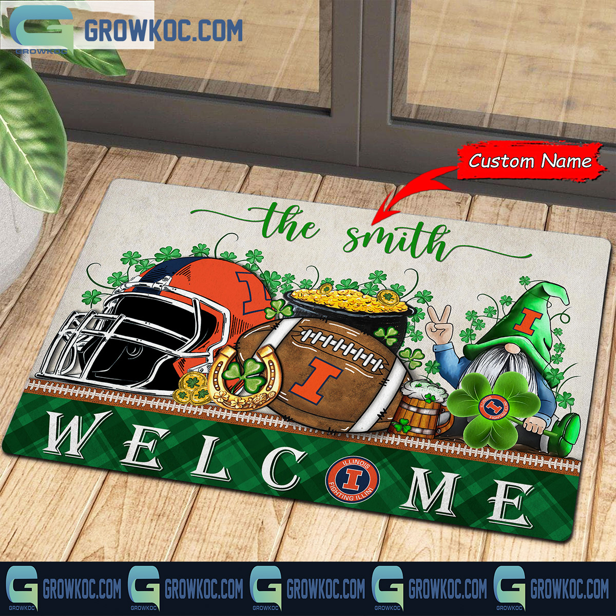 Illinois Fighting Illini St. Patricks Day Shamrock Personalized Doormat2B1 7nQUA