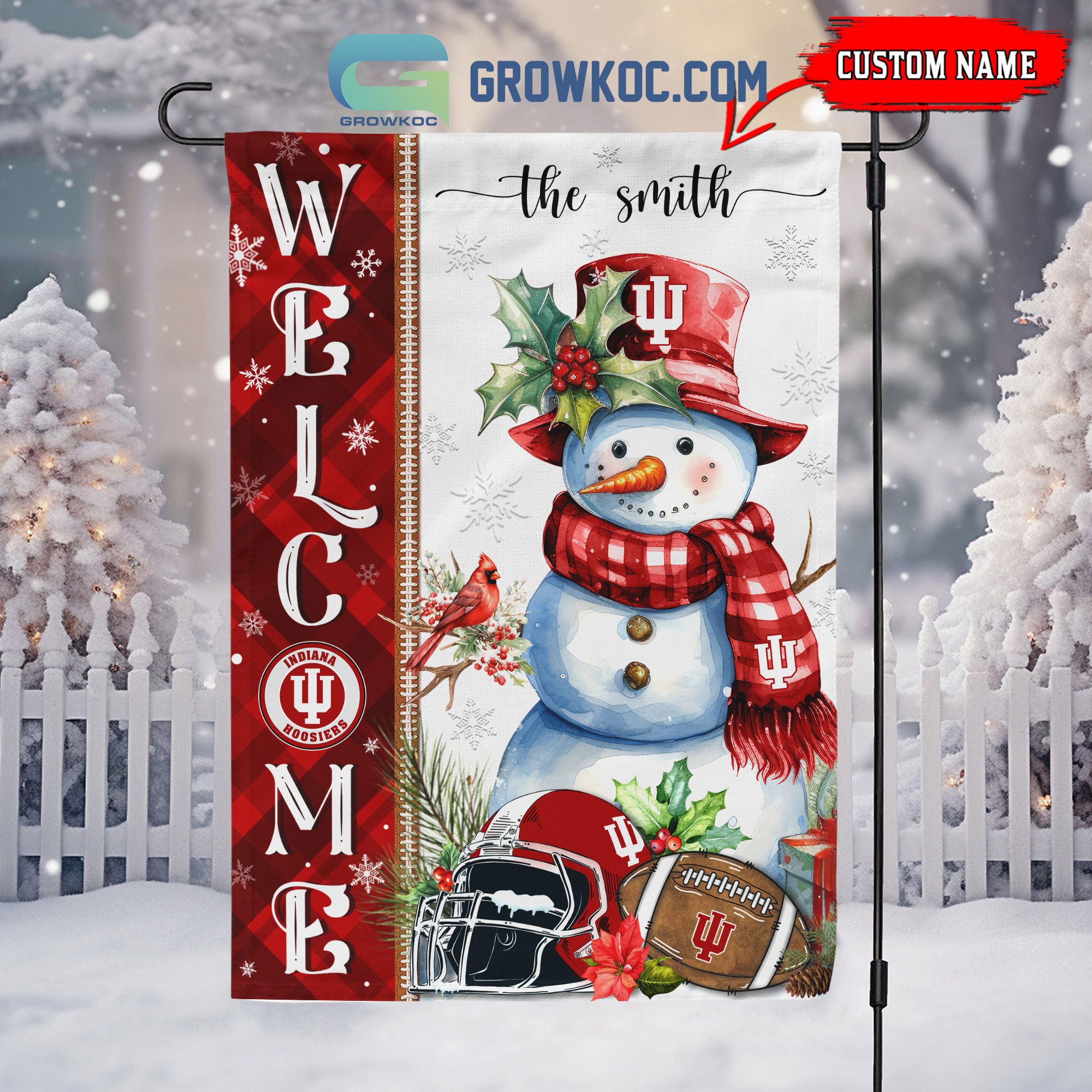 Indiana Hoosiers Football Snowman Welcome Christmas House Garden Flag2B1 9KJxw