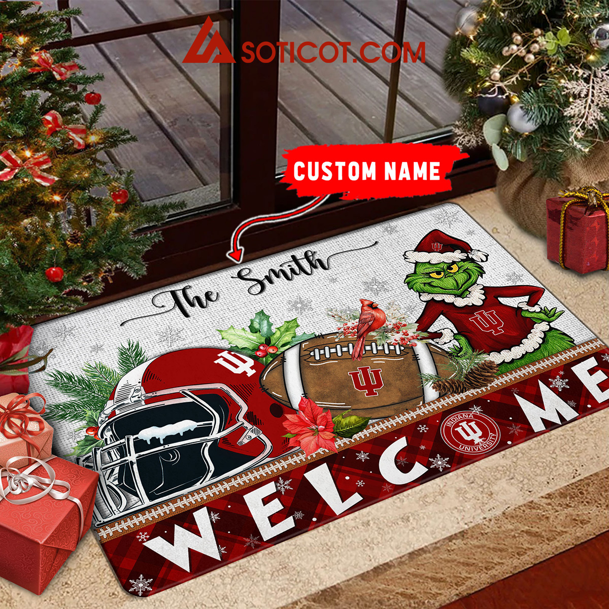 Indiana Hoosiers Grinch Welcome Christmas Football Personalized Doormat2B1 4KzRT