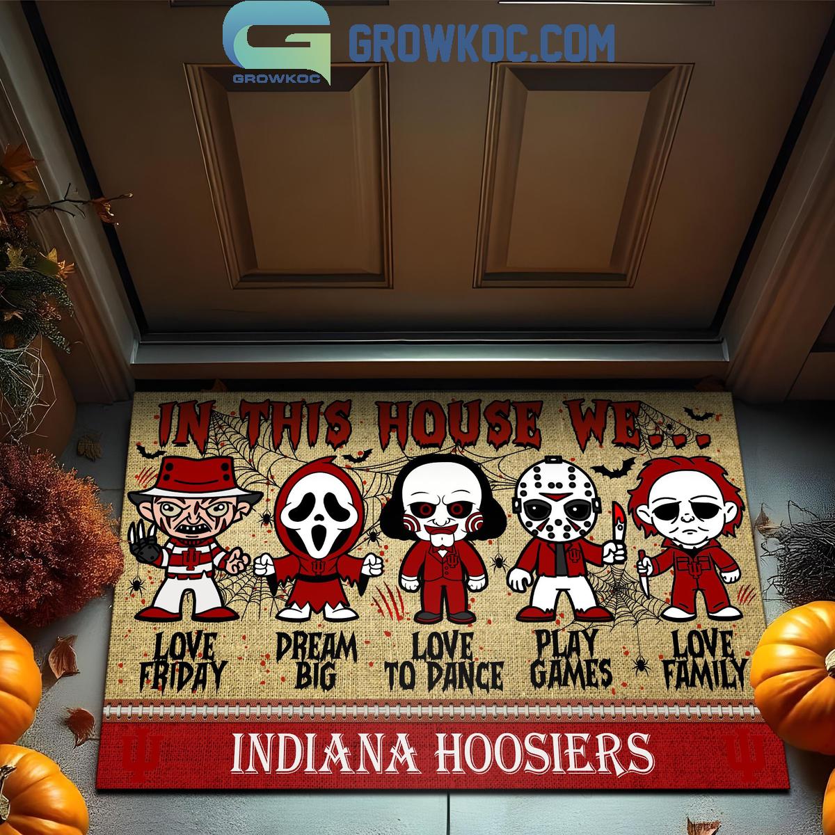 Indiana Hoosiers In This House We Love Halloween Horror Movies Doormat 1 IgAtL