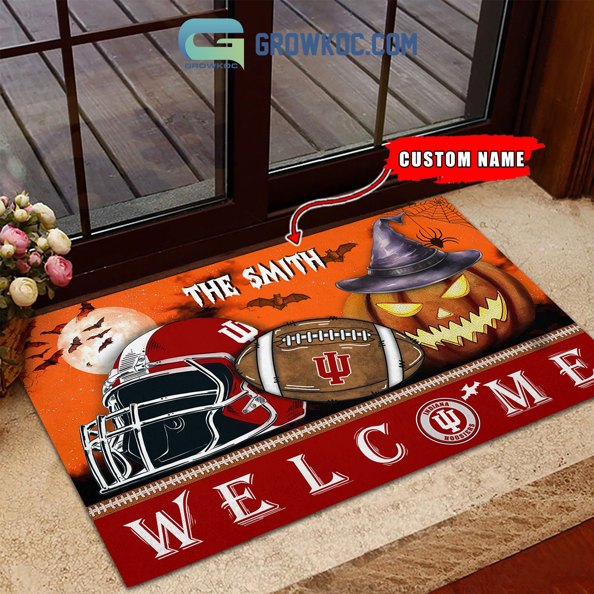 Indiana Hoosiers NCAA Football Welcome Halloween Personalized Doormat2B1 La53F