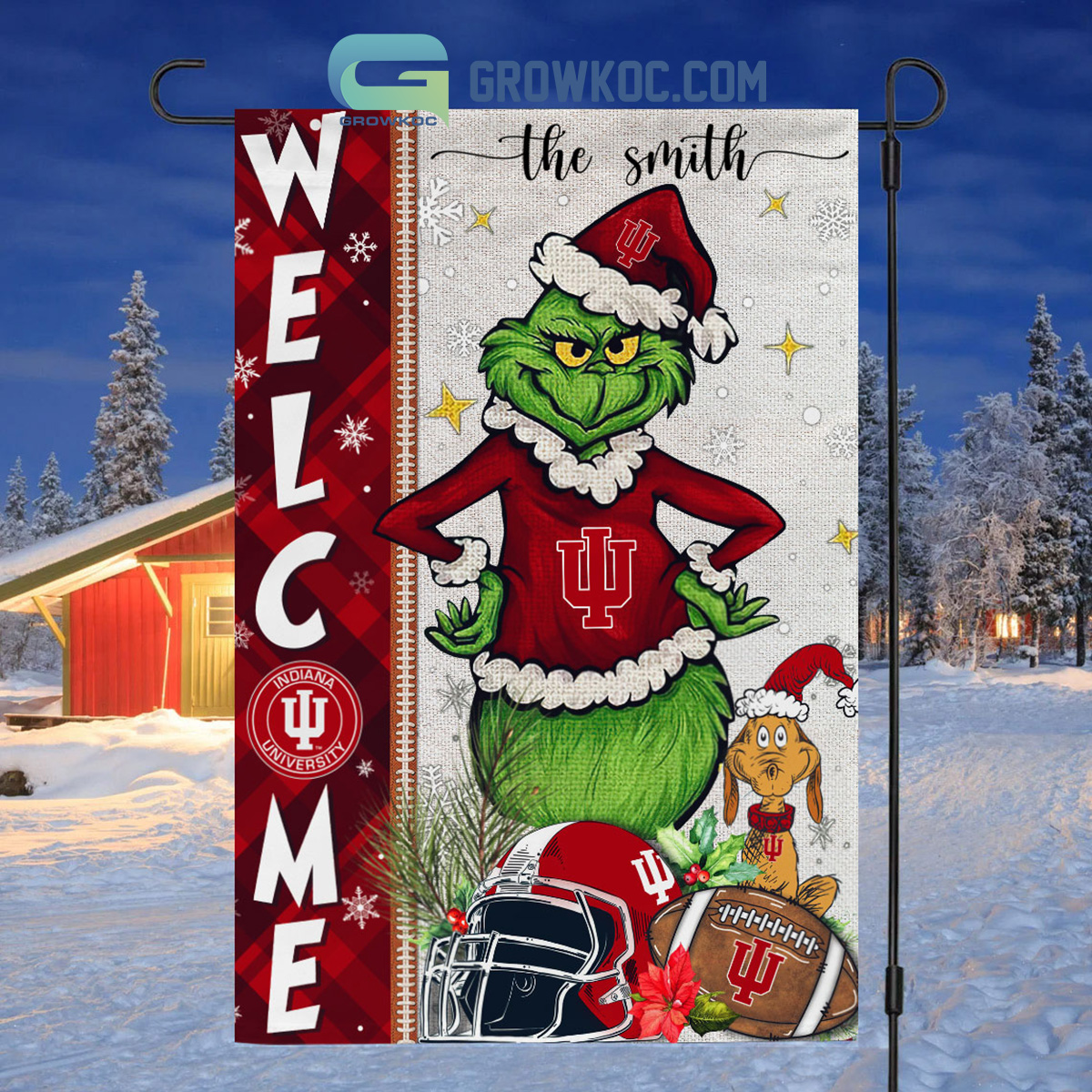 Indiana Hoosiers NCAA Grinch Football Welcome Christmas House Garden Flag2B1 l0z2O