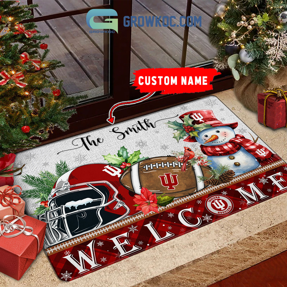 Indiana Hoosiers Snowman Welcome Christmas Football Personalized Doormat2B1 W0ObG