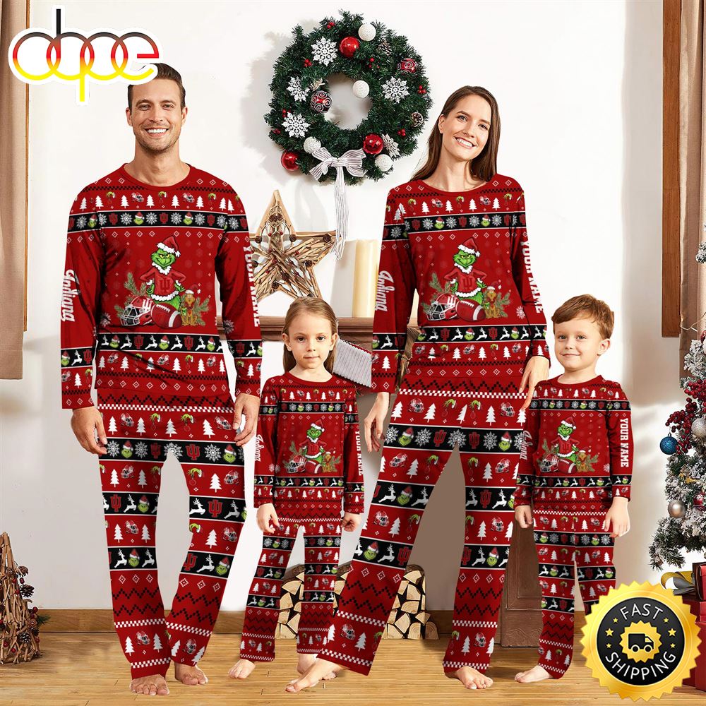 Indiana Hoosiers NCAA Custom Name Grinch Christmas And Sport Team Pajama Set dpeyr0