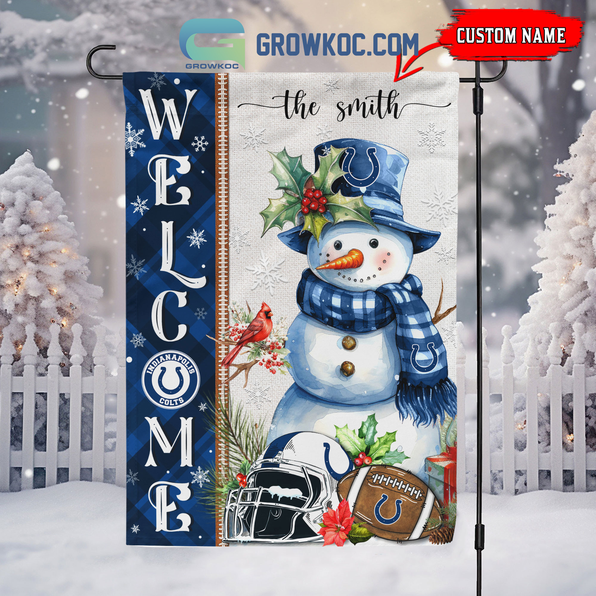 Indianapolis Colts Football Snowman Welcome Christmas Personalized House Gargen Flag2B1 pZfqp