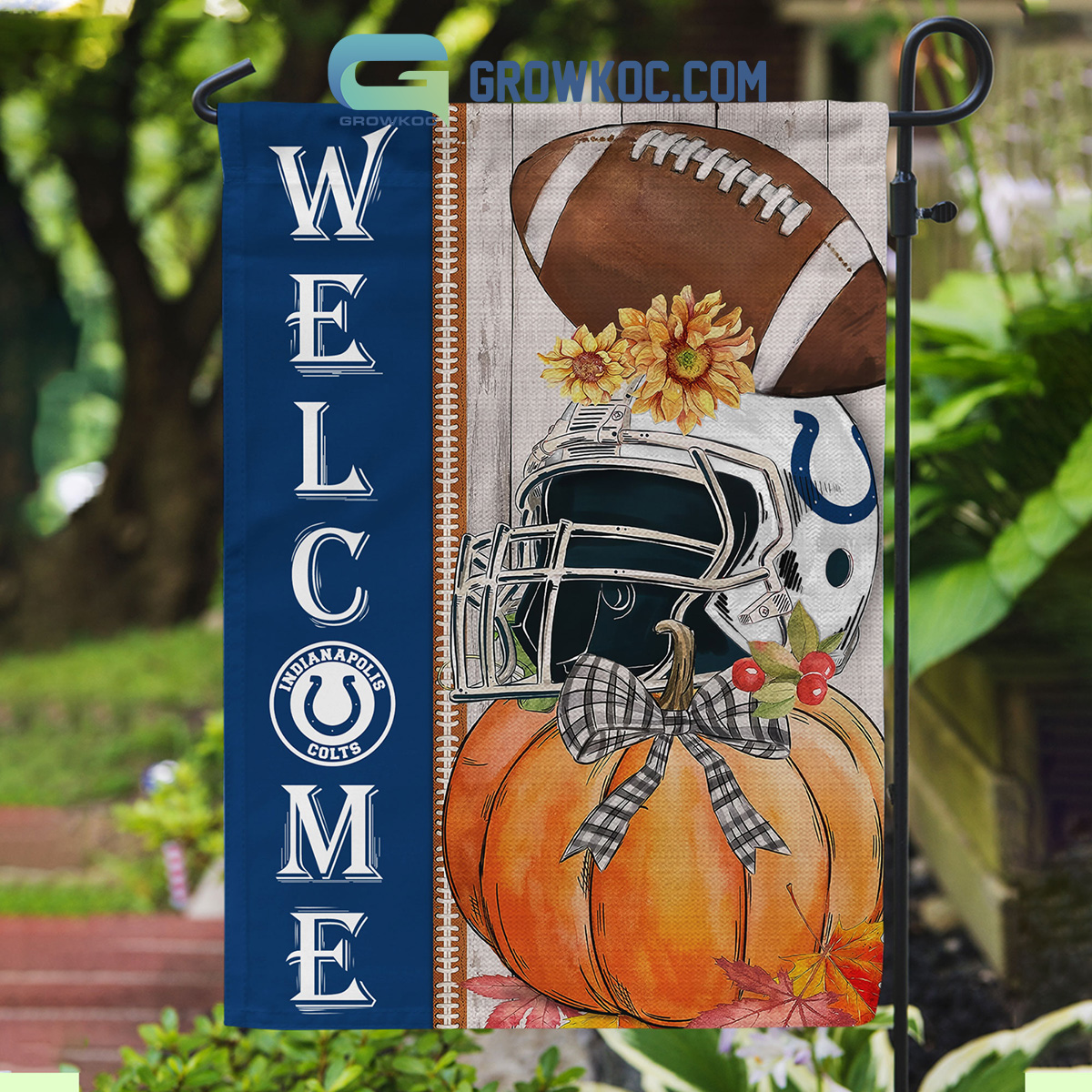 Indianapolis Colts NFL Welcome Fall Pumpkin Personalized House Garden Flag2B1 J4zG5