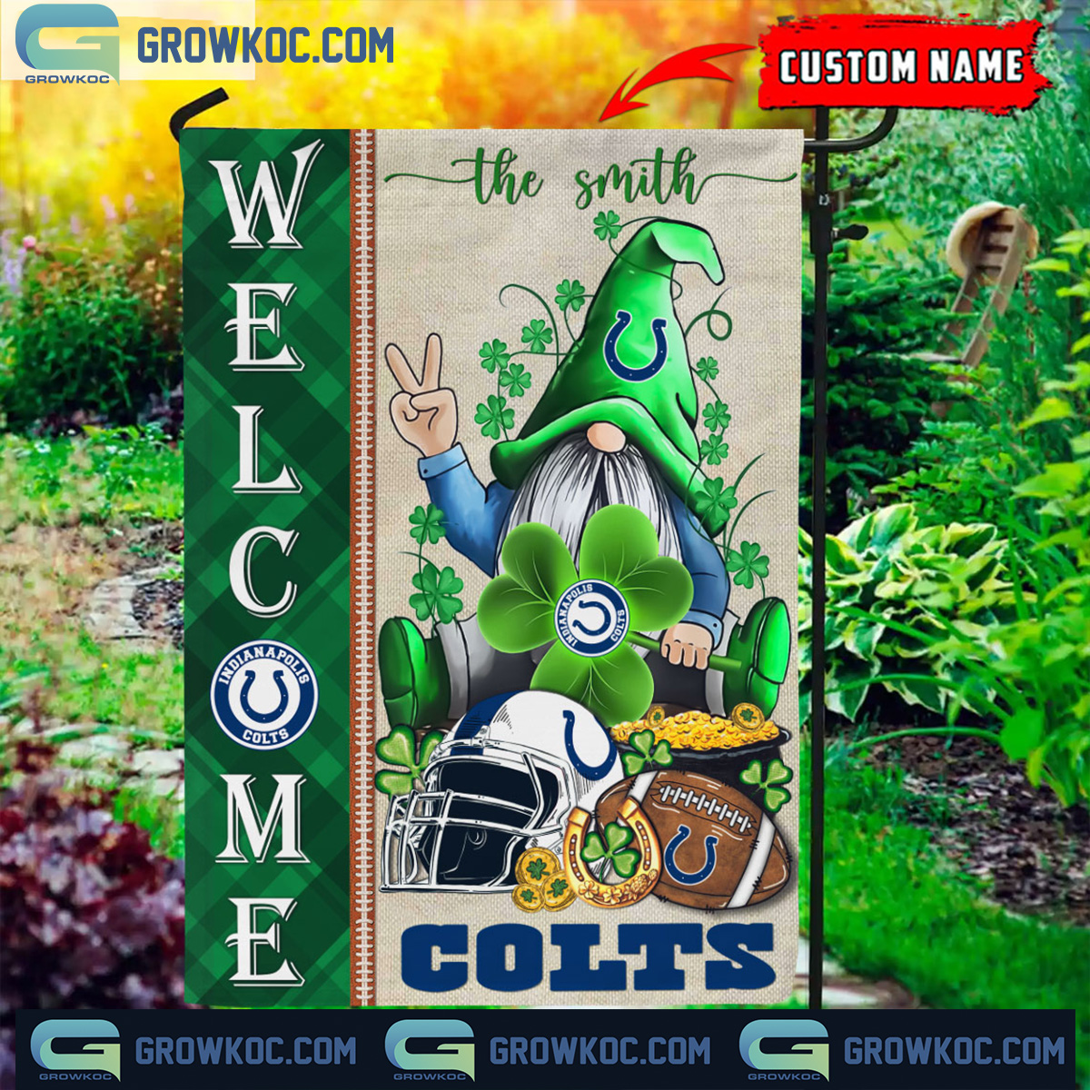 Indianapolis Colts St. Patricks Day Shamrock Personalized Garden Flag2B1 RQRPT