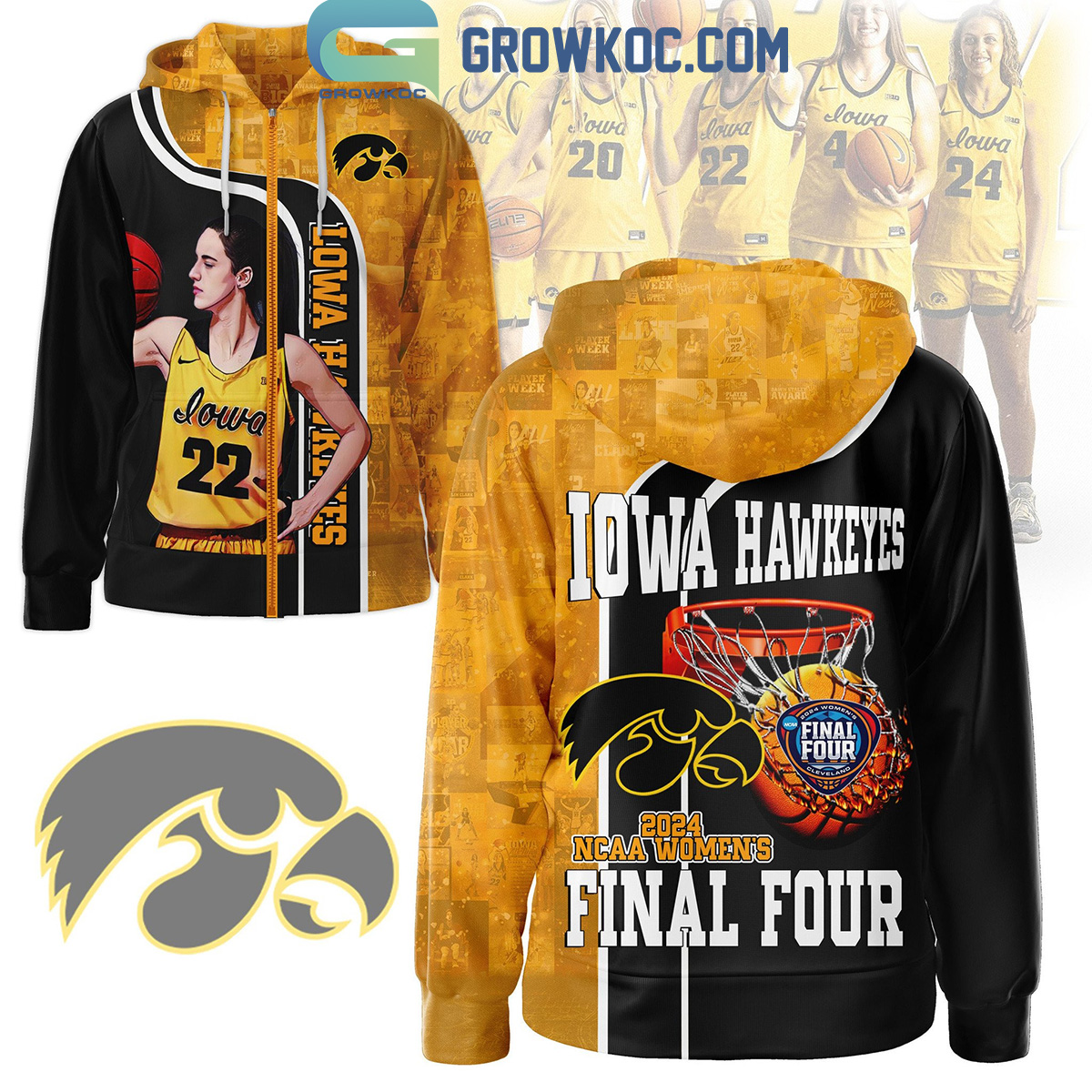 Iowa Hawkeyes 2024 NCAA Womens Final Four Black And Yellow Hoodie Shirts2B1 OqctV