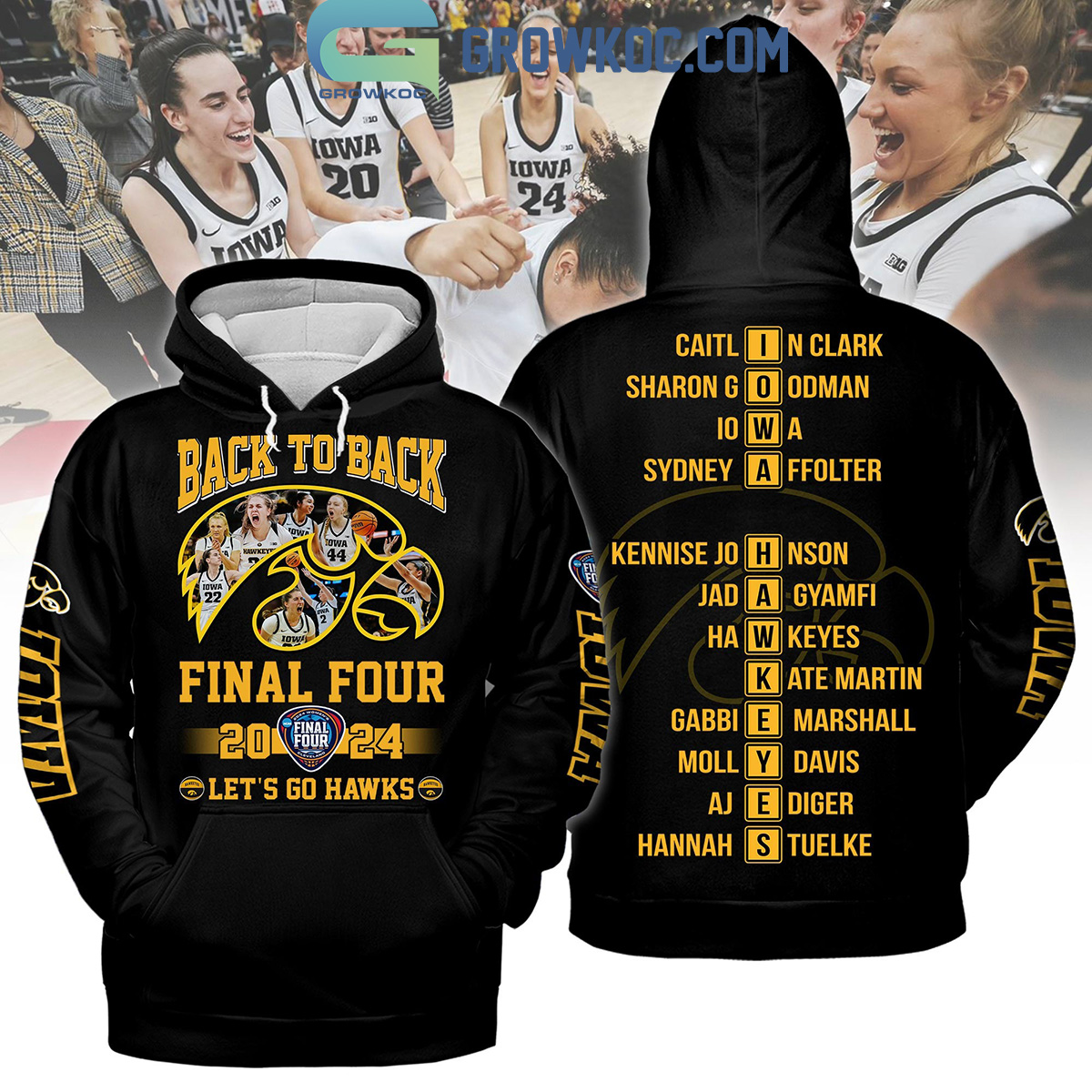 Iowa Hawkeyes Back To Back 2024 Final Four Black Version Hoodie Shirts2B1 DlLfE