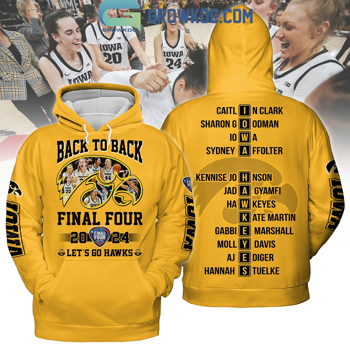 Iowa Hawkeyes Back To Back 2024 Final Four Hoodie Shirts Yellow Design2B1 RDRdL