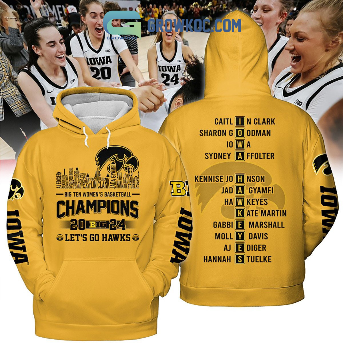 Iowa Hawkeyes Big Ten Champions Lets Go Hawks 2024 Hoodie Shirts Yellow Design2B1 65B7K