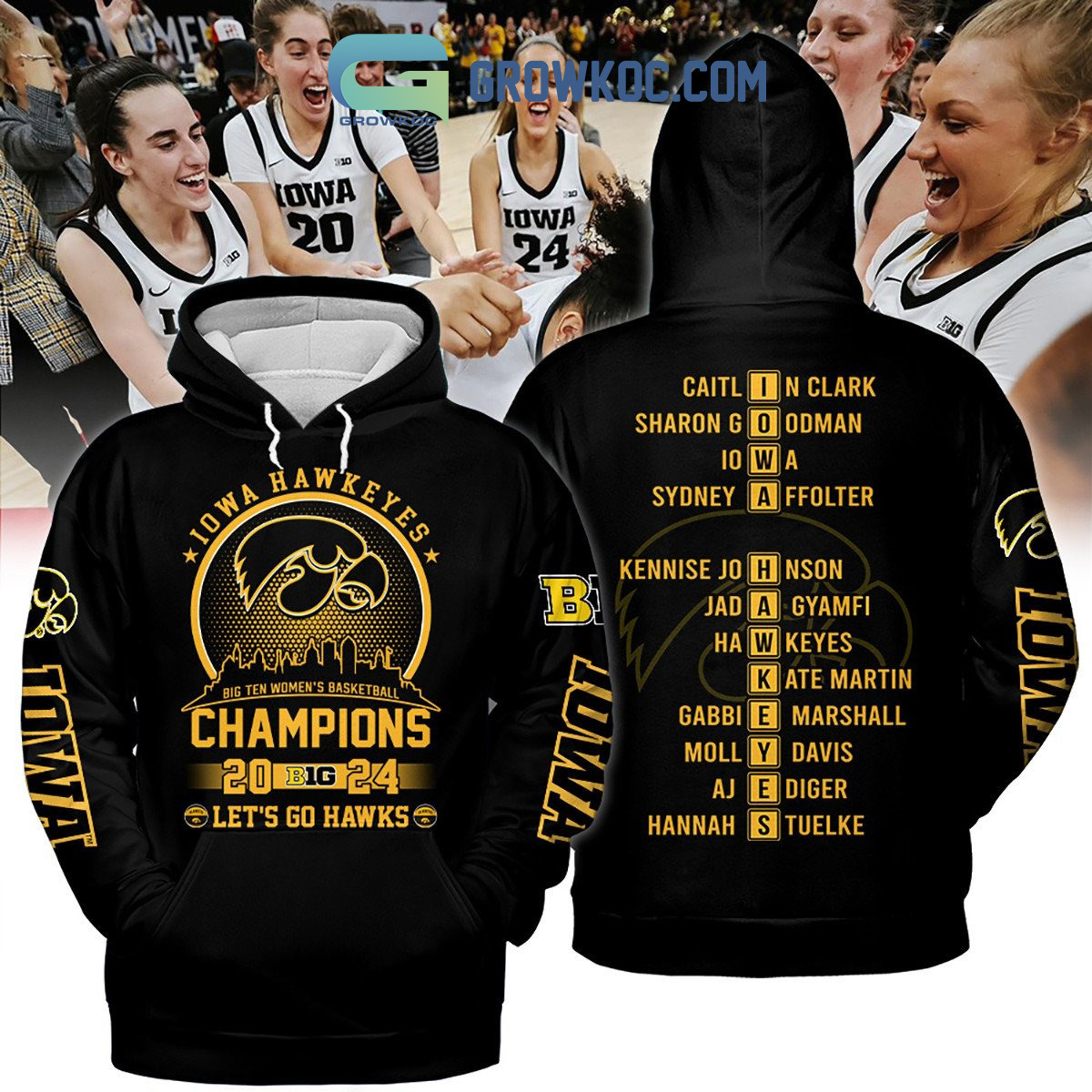 Iowa Hawkeyes Big Ten Womens Basketball Champions 2024 Black Version Hoodie Shirts2B1 6EgvA