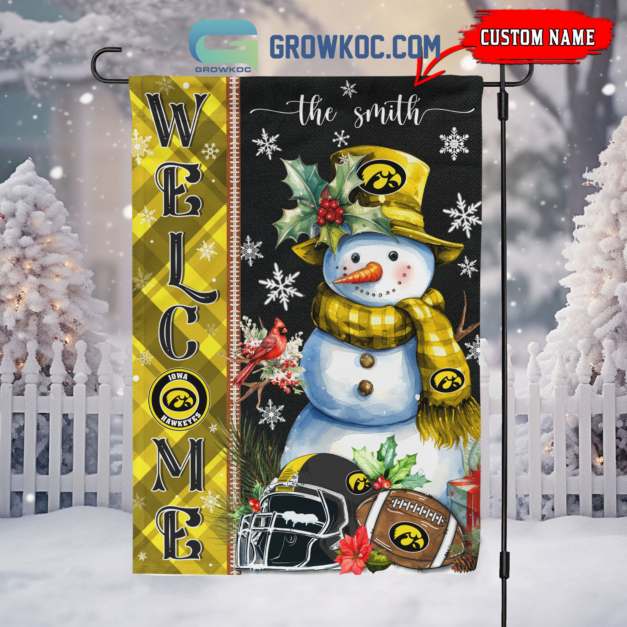 Iowa Hawkeyes Football Snowman Welcome Christmas House Garden Flag2B1 XGMQx