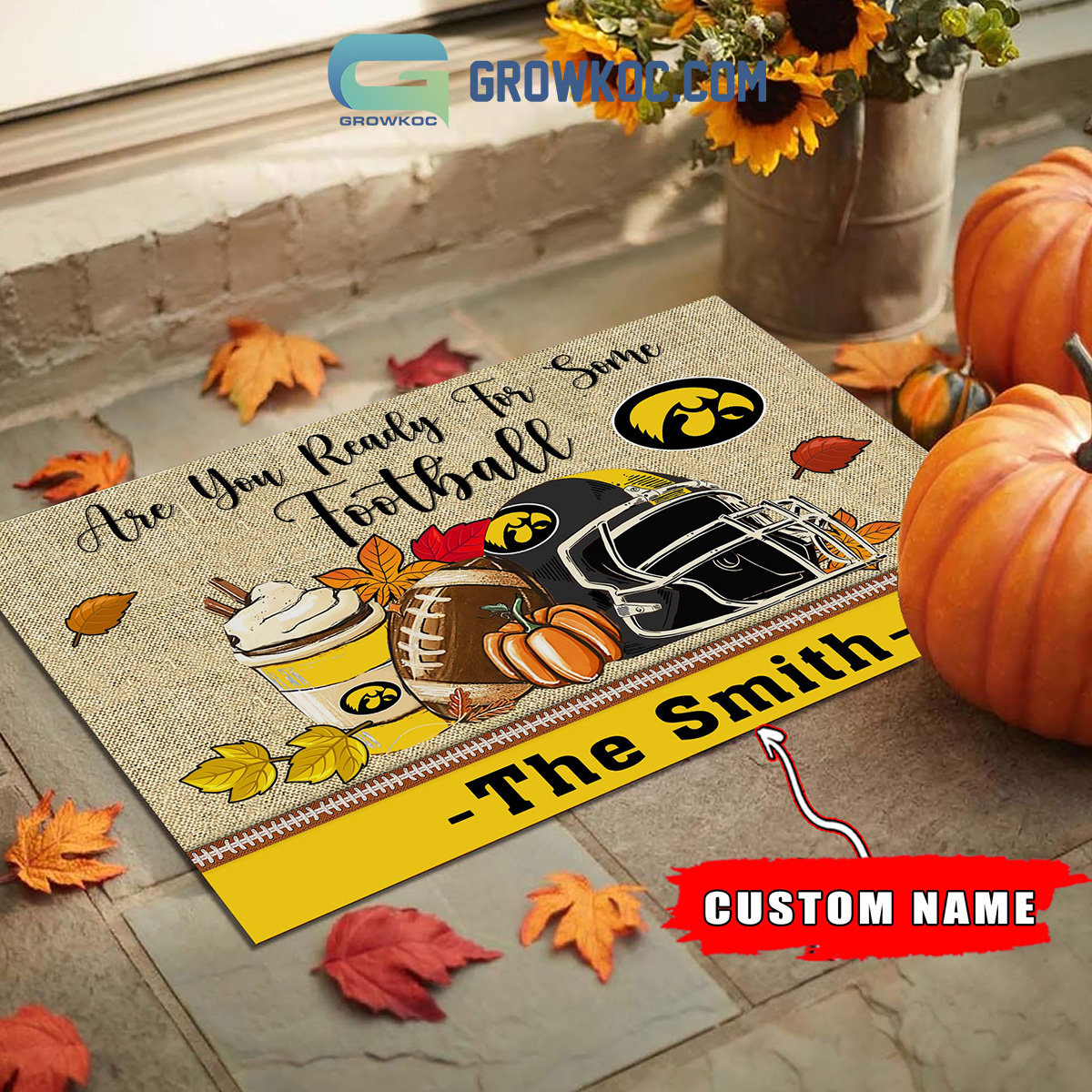 Iowa Hawkeyes NCAA Fall Pumpkin Are You Ready For Some Football Personalized Doormat2B1 SX867