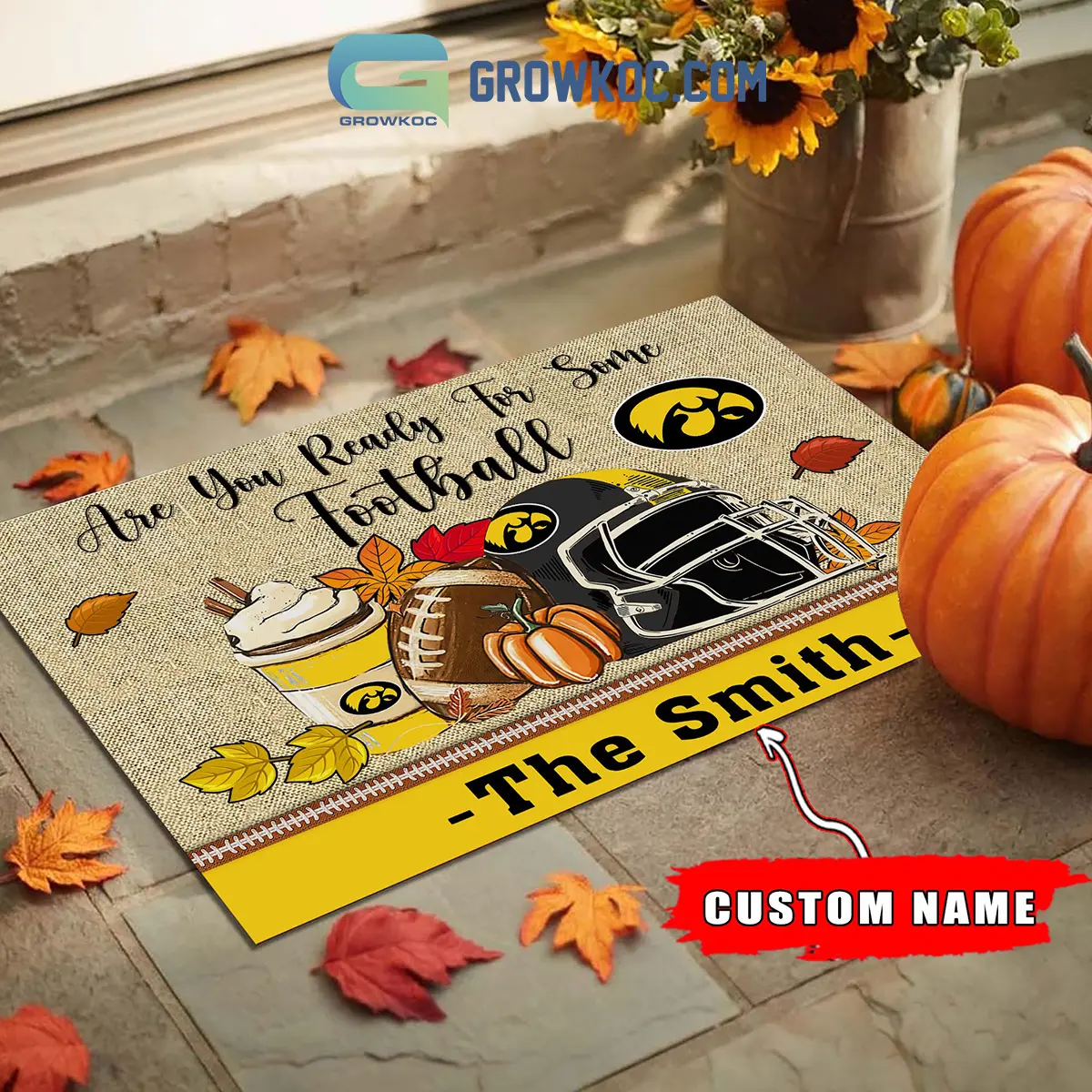 Iowa Hawkeyes NCAA Fall Pumpkin Are You Ready For Some Football Personalized Doormat2B1 SX867