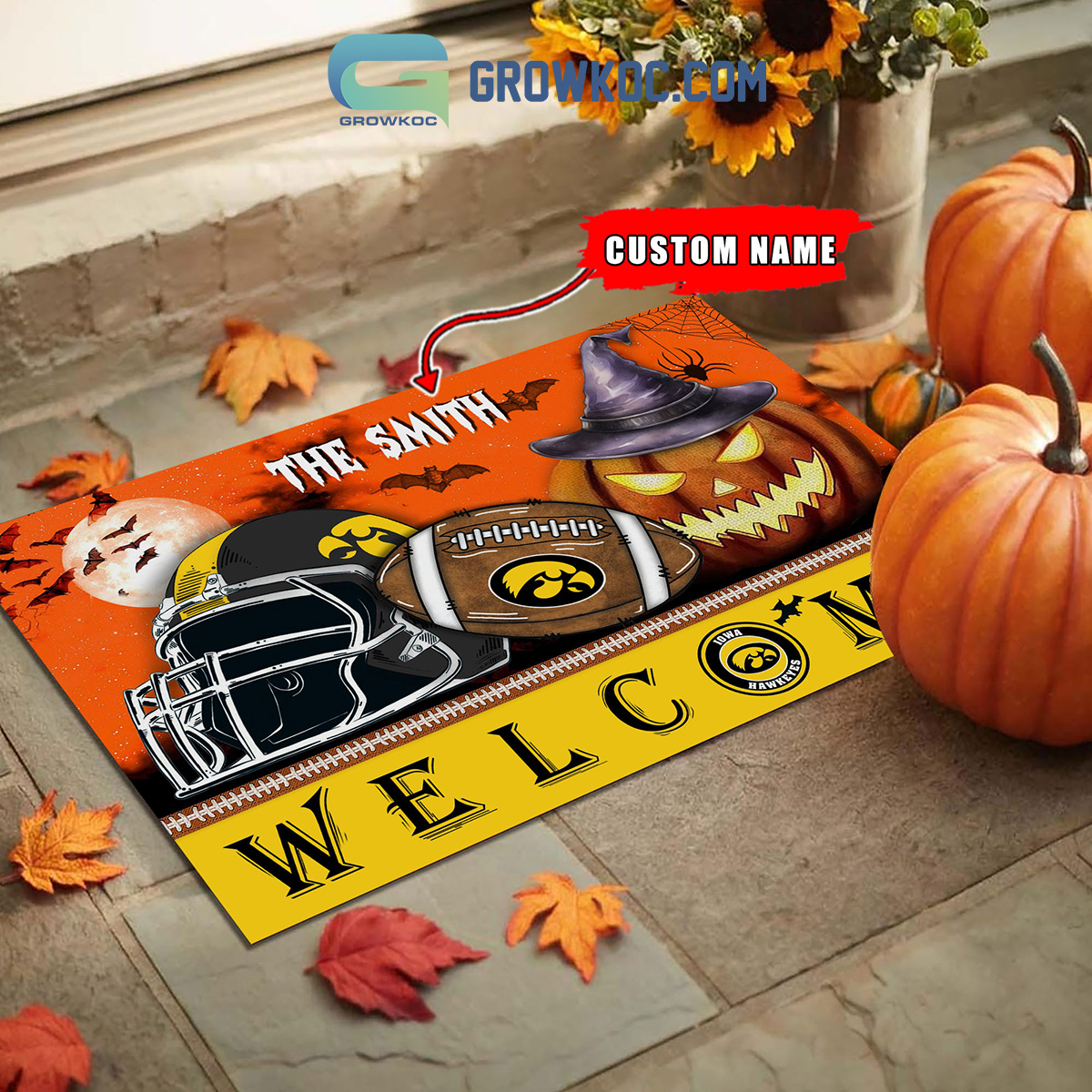 Iowa Hawkeyes NCAA Football Welcome Halloween Personalized Doormat2B1 xOpai