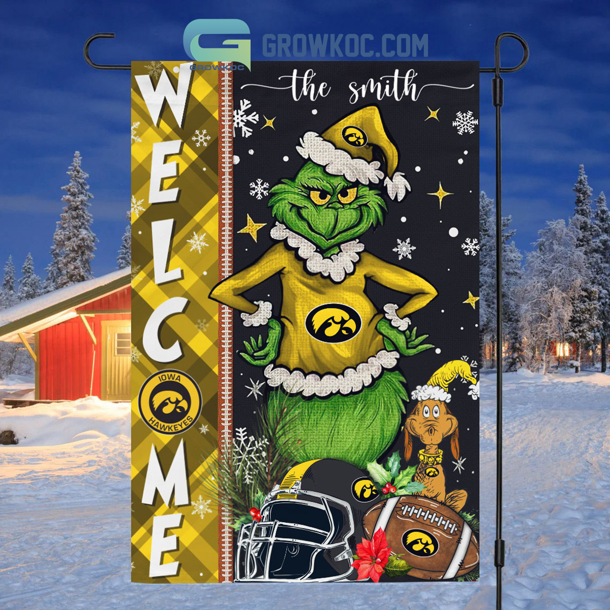 Iowa Hawkeyes NCAA Grinch Football Welcome Christmas House Garden Flag2B1 lZA6T