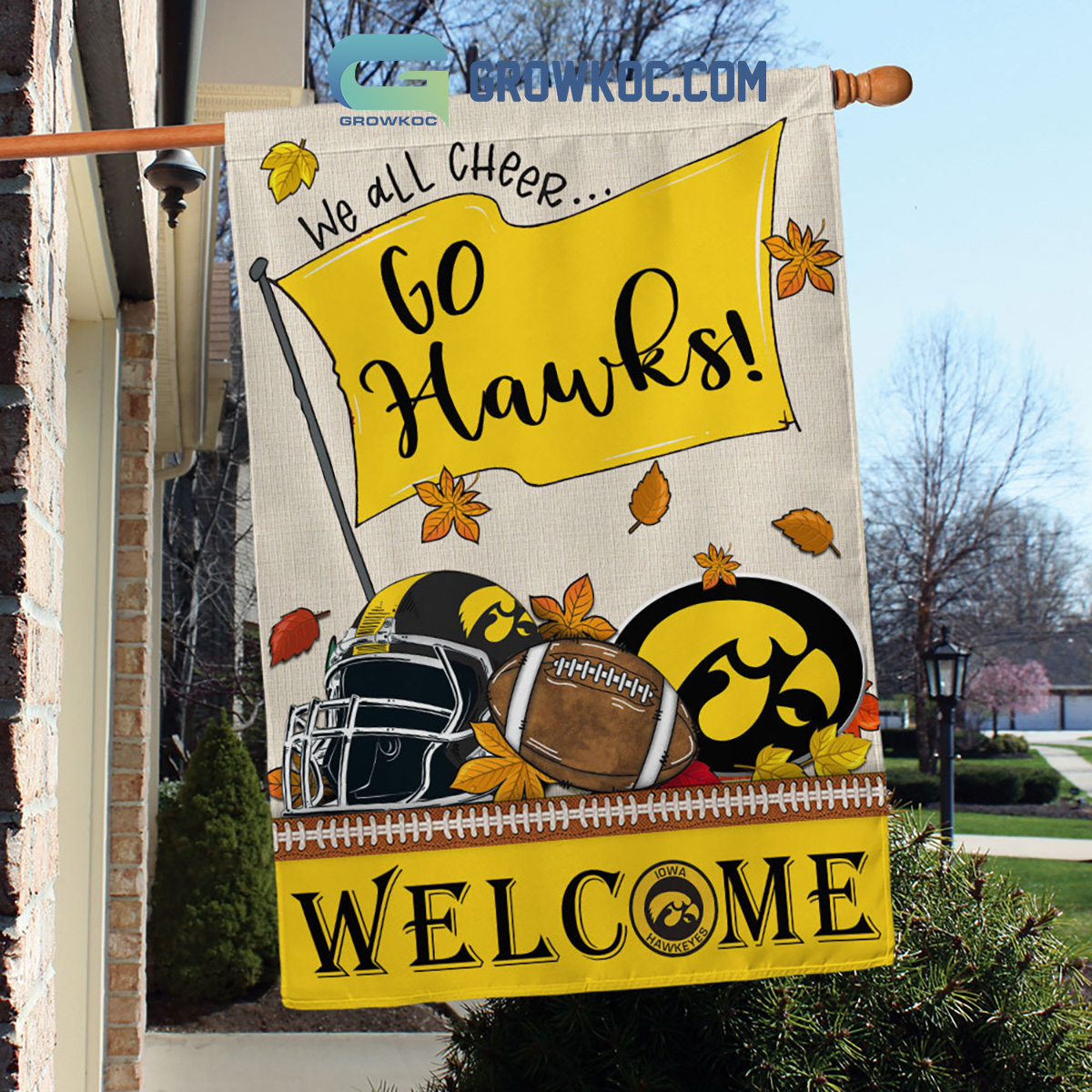 Iowa Hawkeyes NCAA Welcome We All Cheer Go Hawks House Garden Flag2B1 Y1DQa