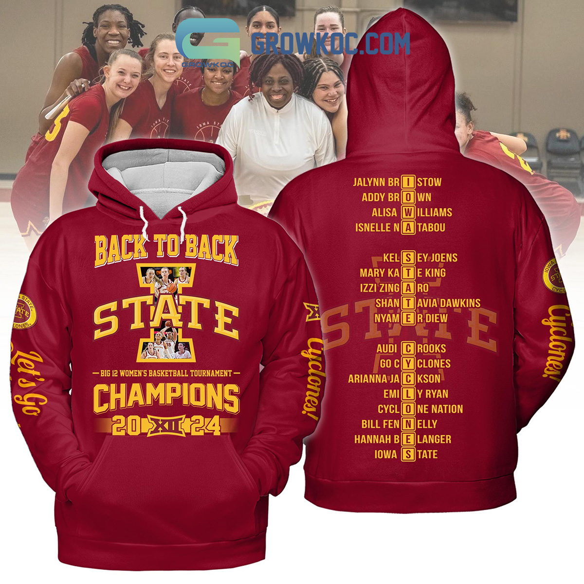 Iowa State Cyclones Big 12 Basketball Champions 2024 Back2back Red Version Hoodie Shirts2B1 Hb5hW