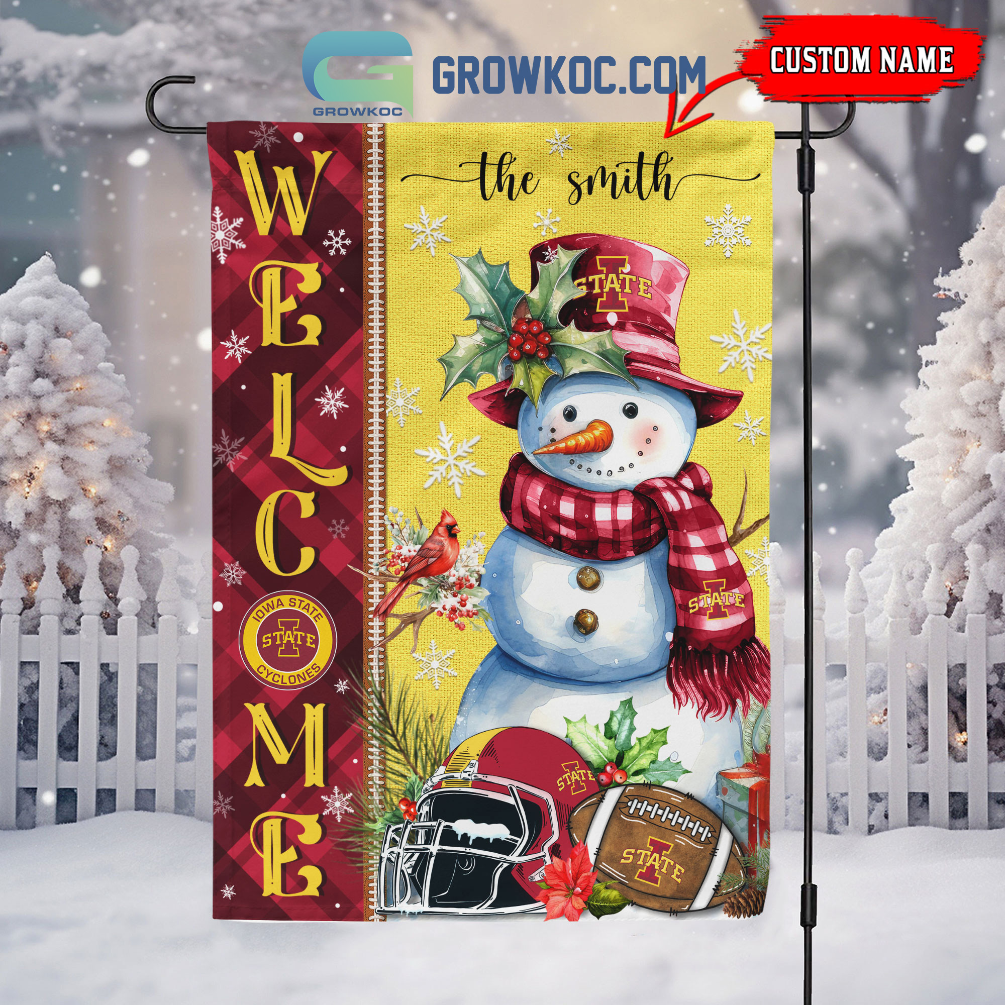 Iowa State Cyclones Football Snowman Welcome Christmas House Garden Flag2B1 FNNaJ