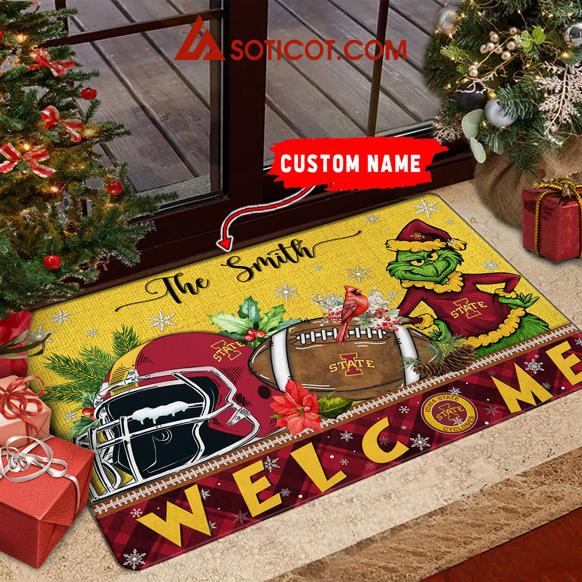 Iowa State Cyclones Grinch Welcome Christmas Football Personalized Doormat2B1 d3prF