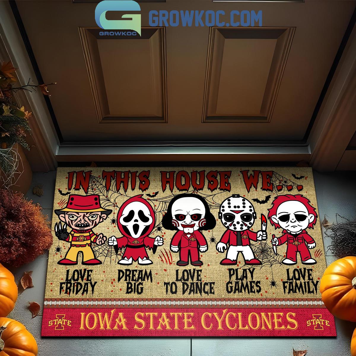 Iowa State Cyclones In This House We Love Halloween Horror Movies Doormat 1 aFuzW